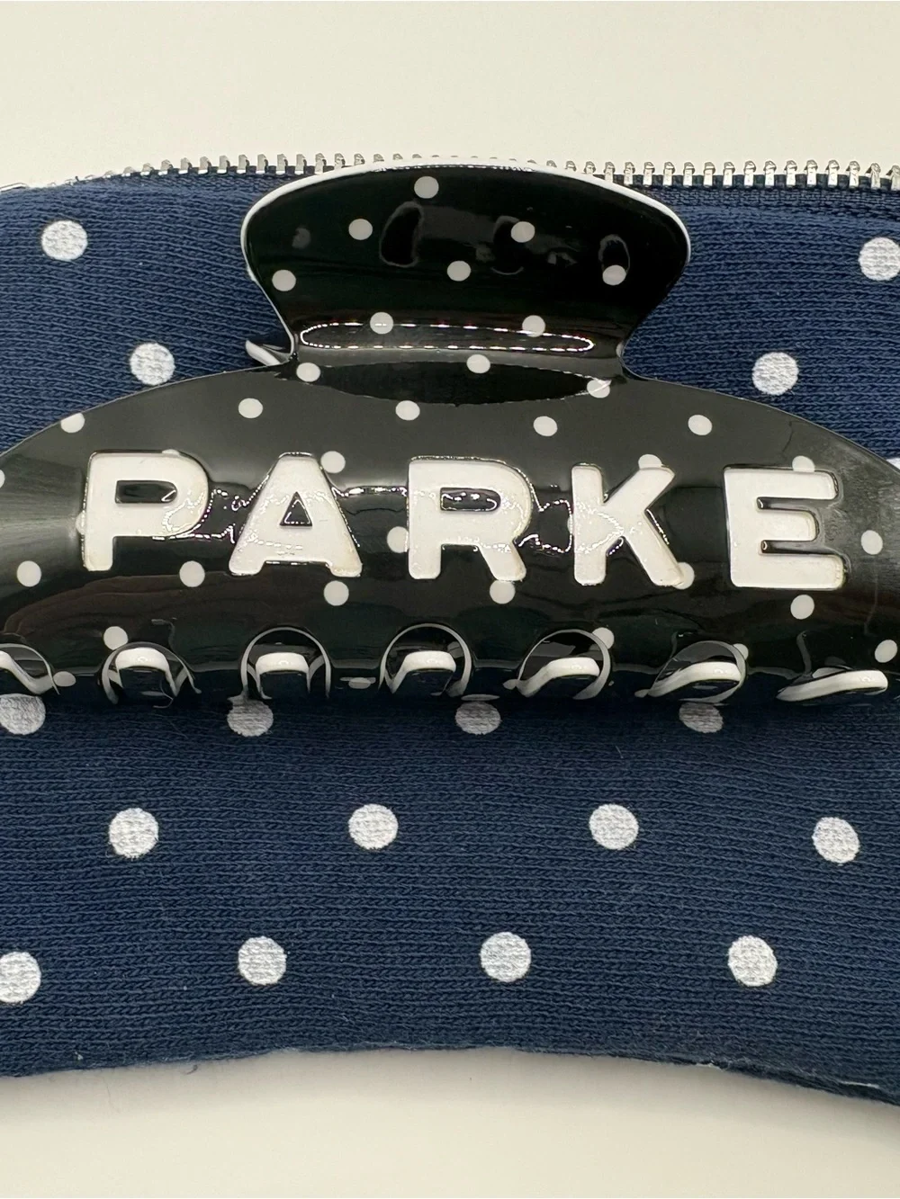 Brand New Parke Black Polka Dot Claw Clip w/ Zippered Pouch